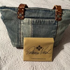 Patricia Nash Blue Jean Patchwork Bag with Brown Leather Straps | NWT | Dust Bag
